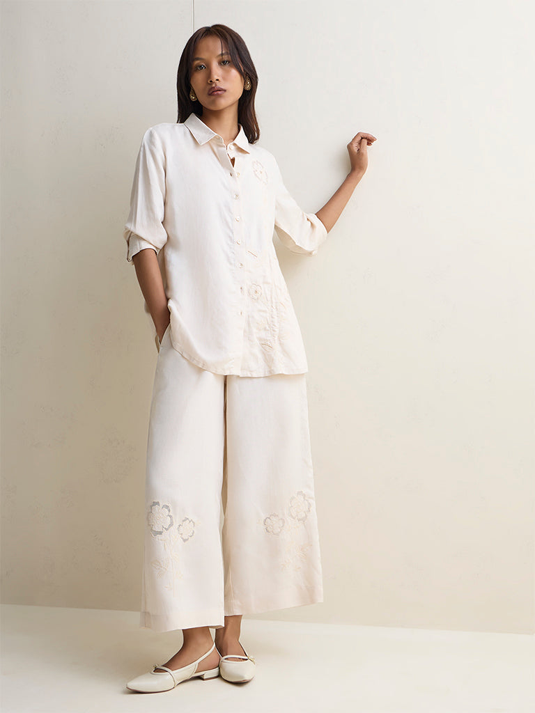 Zuba Off-White Floral Embroidered Tunic