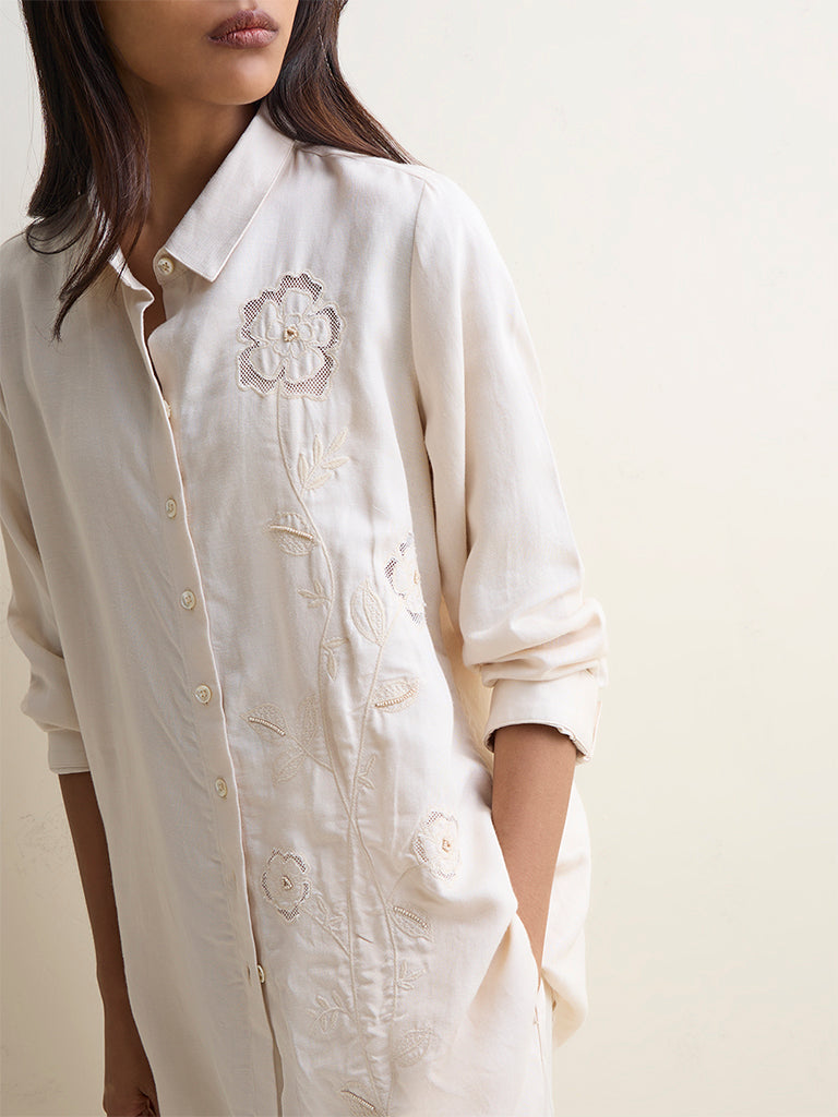 Zuba Off-White Floral Embroidered Tunic
