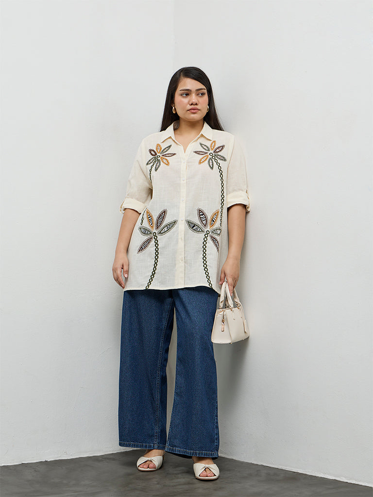 Gia Off-White Embroidered Cotton Blouse