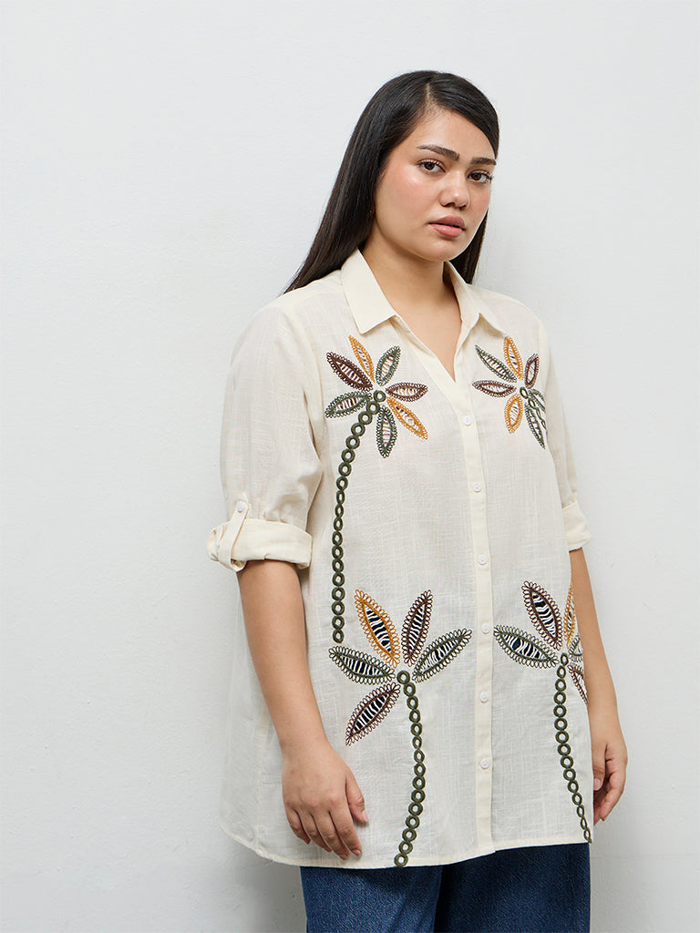 Gia Off-White Embroidered Cotton Blouse