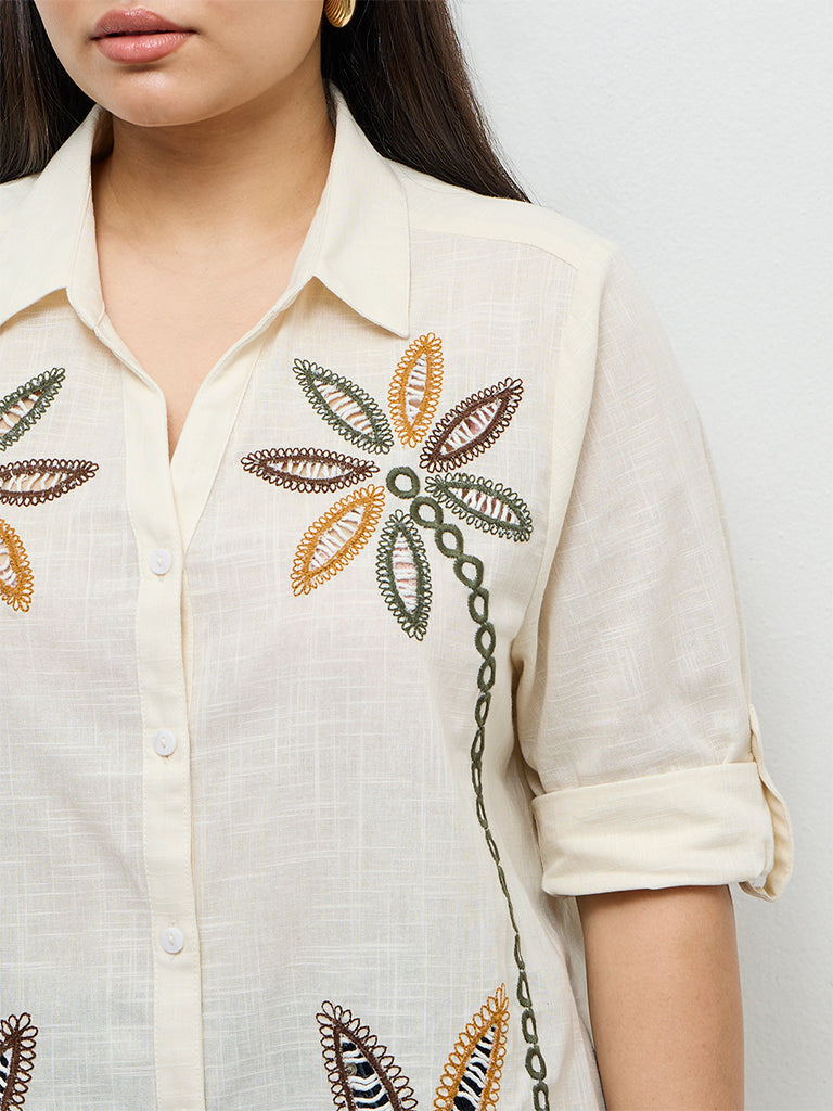 Gia Off-White Embroidered Cotton Blouse