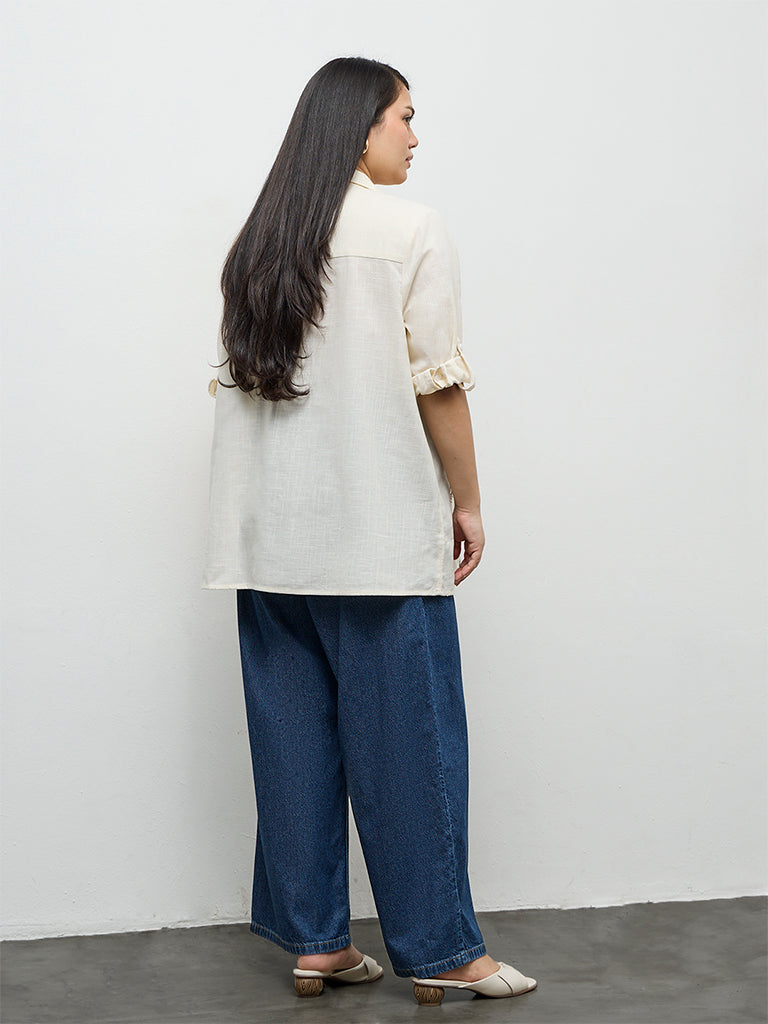 Gia Off-White Embroidered Cotton Blouse