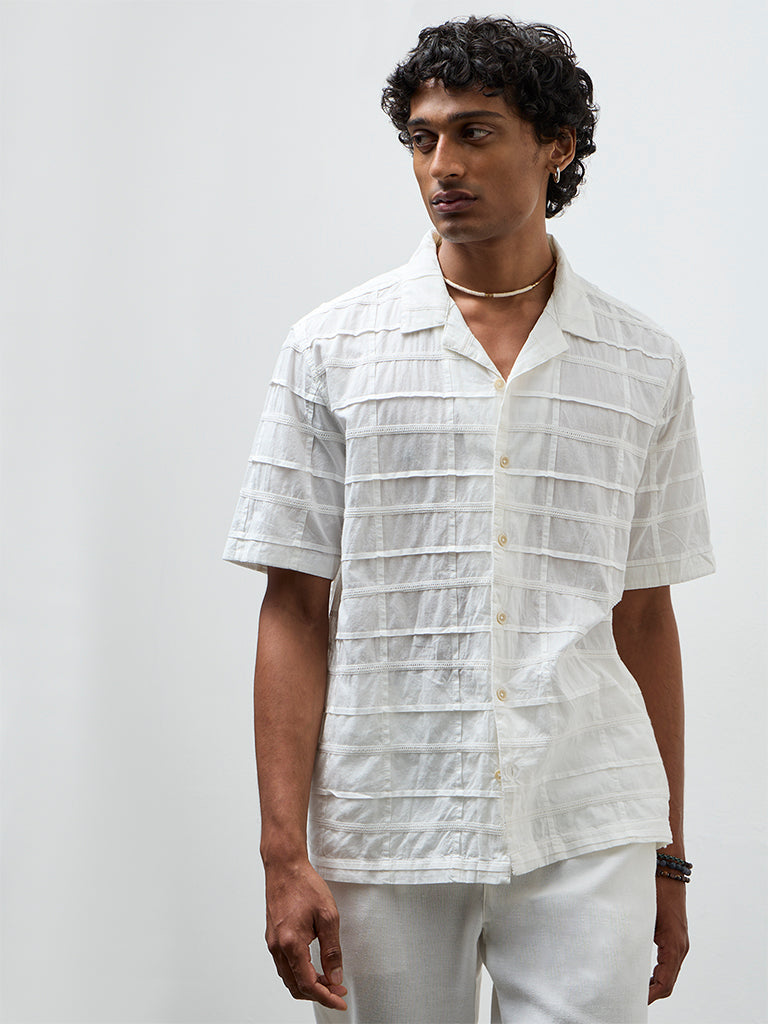 ETA White Pintuck Design Relaxed-Fit Cotton Shirt