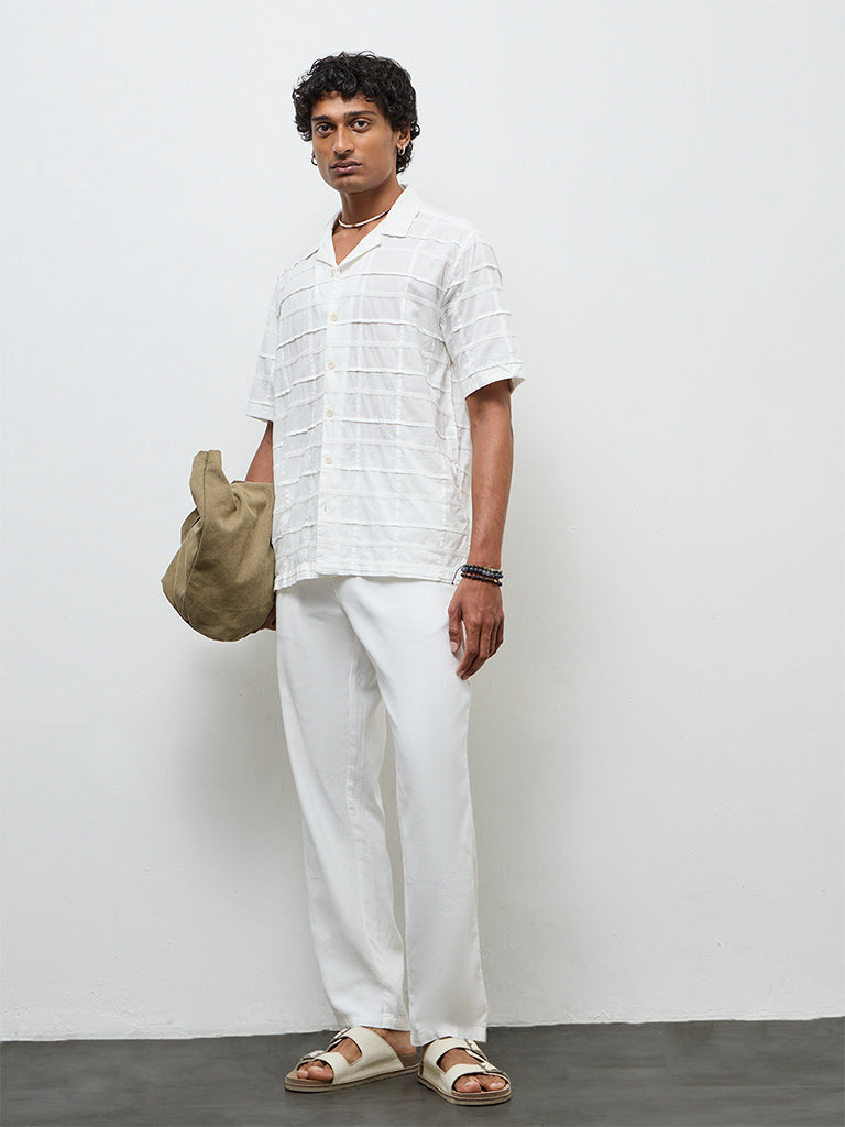 ETA White Pintuck Design Relaxed-Fit Cotton Shirt