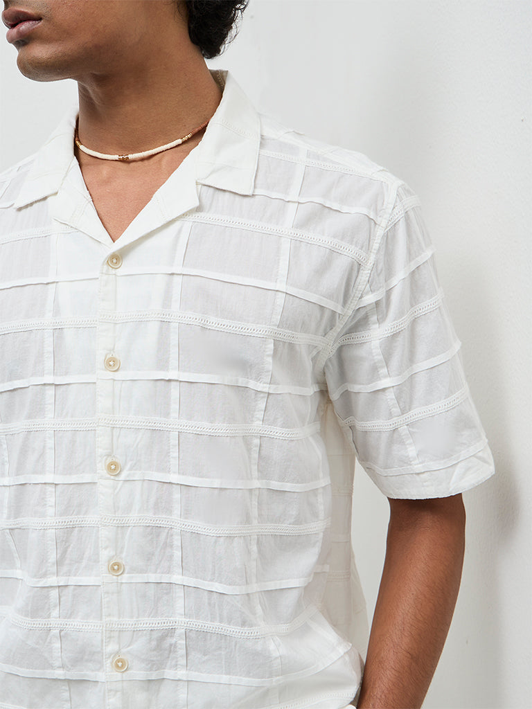 ETA White Pintuck Design Relaxed-Fit Cotton Shirt