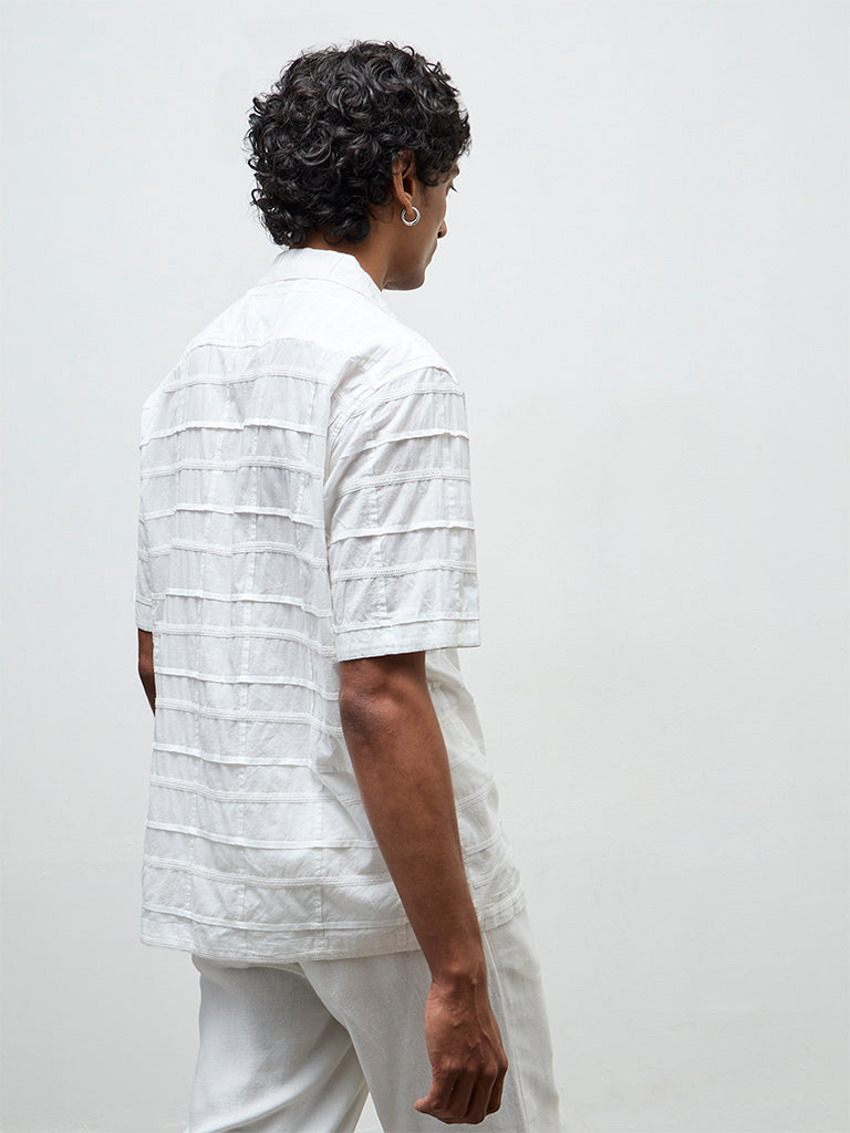 ETA White Pintuck Design Relaxed-Fit Cotton Shirt