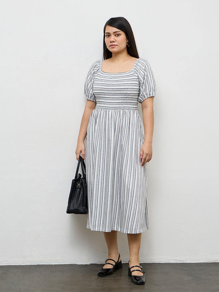Gia White Striped A-Line Dress