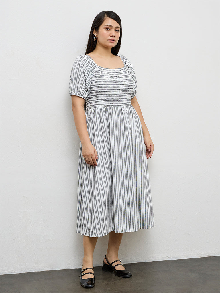 Gia White Striped A-Line Dress