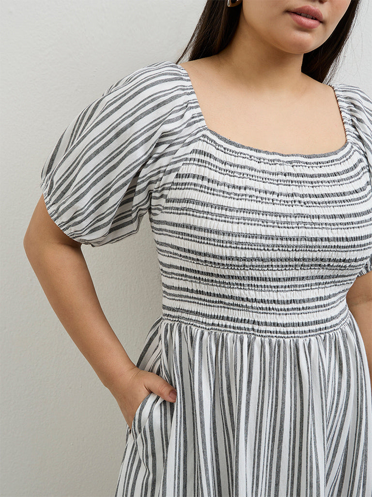 Gia White Striped A-Line Dress
