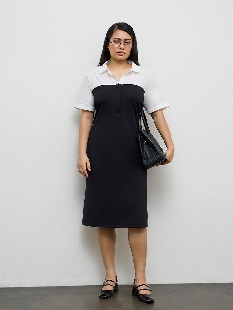 Gia Black Color-Block A-Line Dress