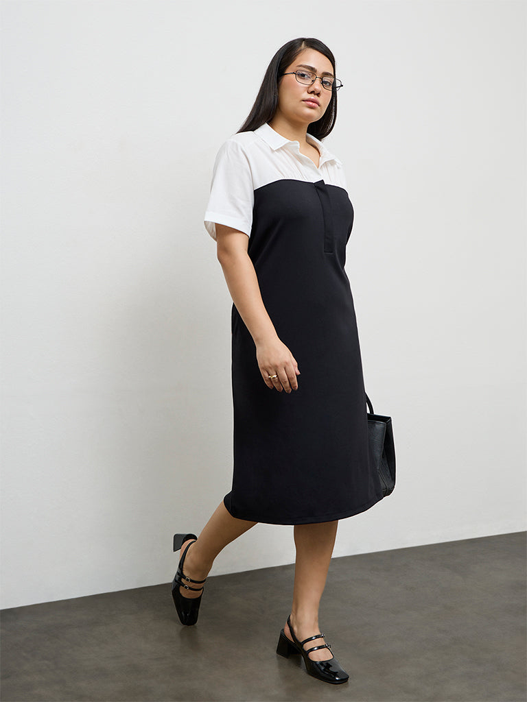 Gia Black Color-Block A-Line Dress