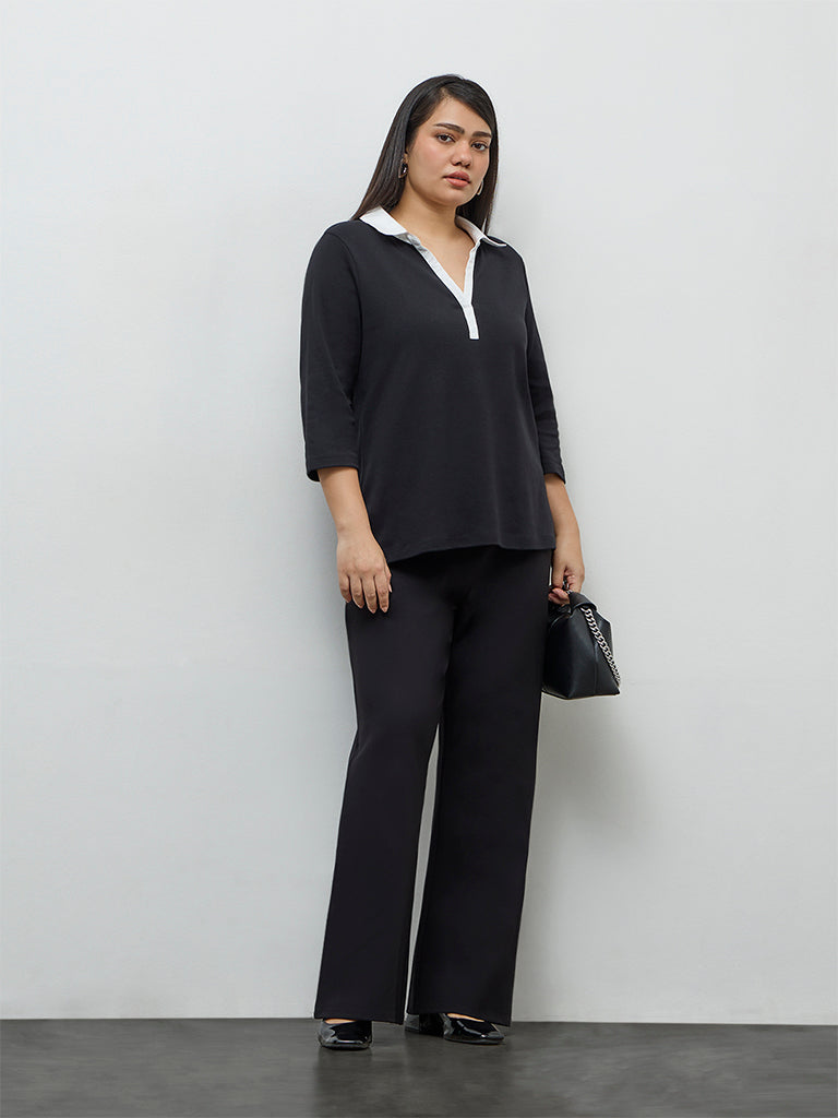 Gia Black Solid Cotton Blouse
