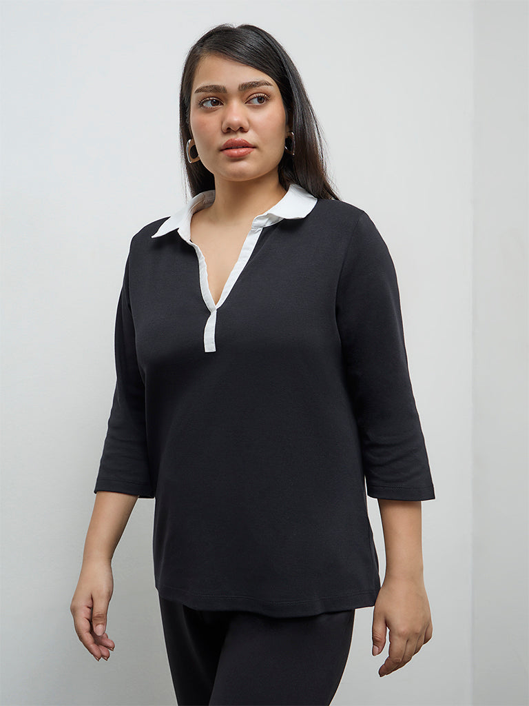 Gia Black Solid Cotton Blouse