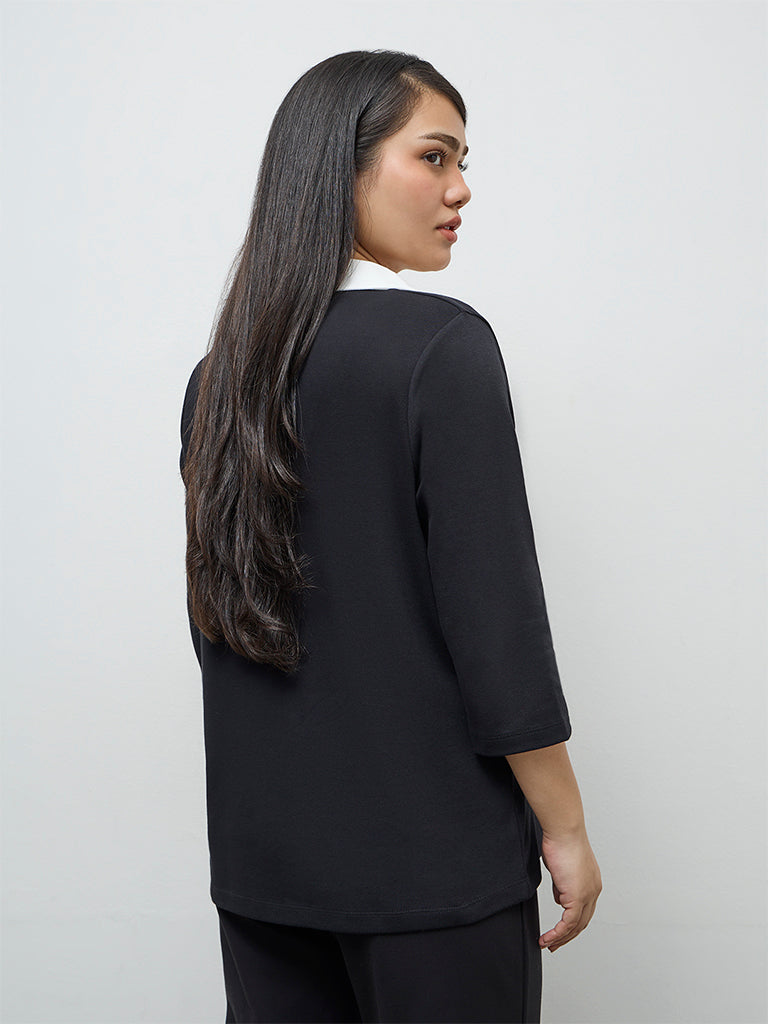 Gia Black Solid Cotton Blouse