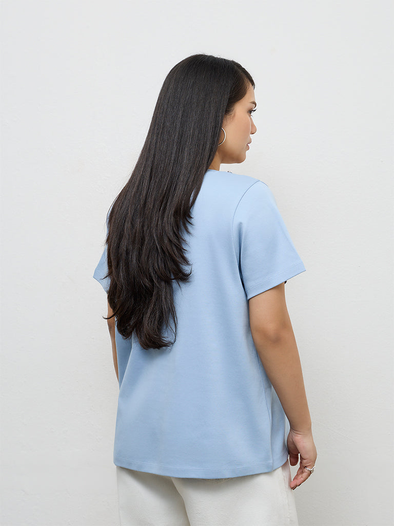 Gia Blue Embellished Cotton T-Shirt