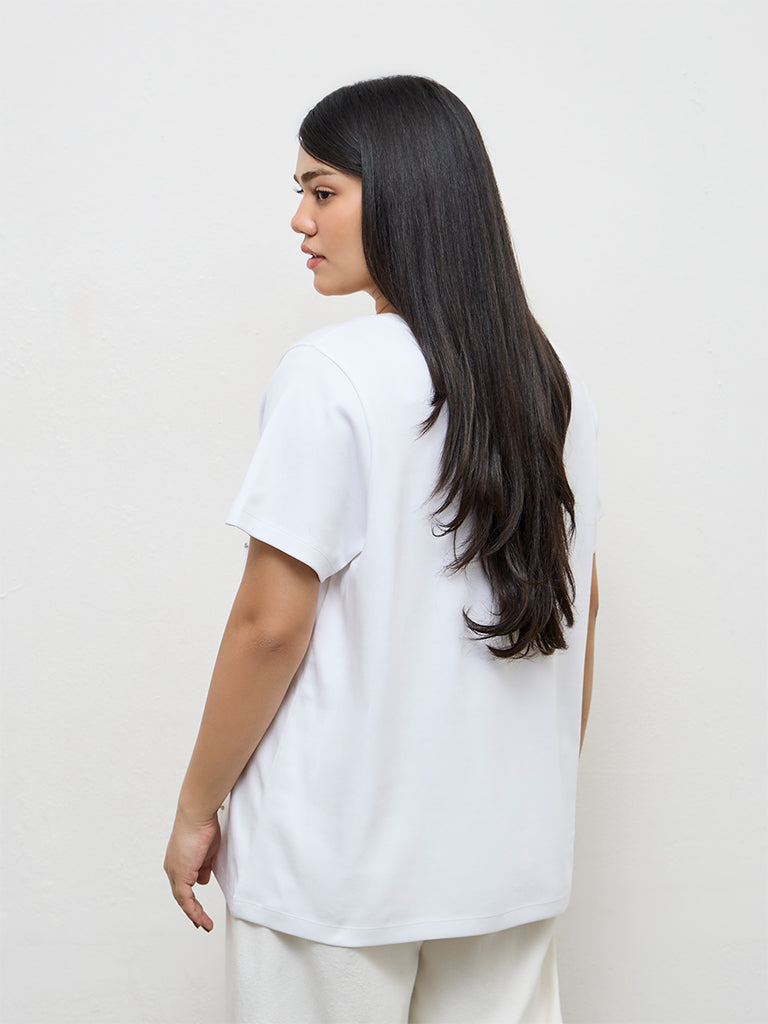 Gia White Embellished Cotton T-Shirt