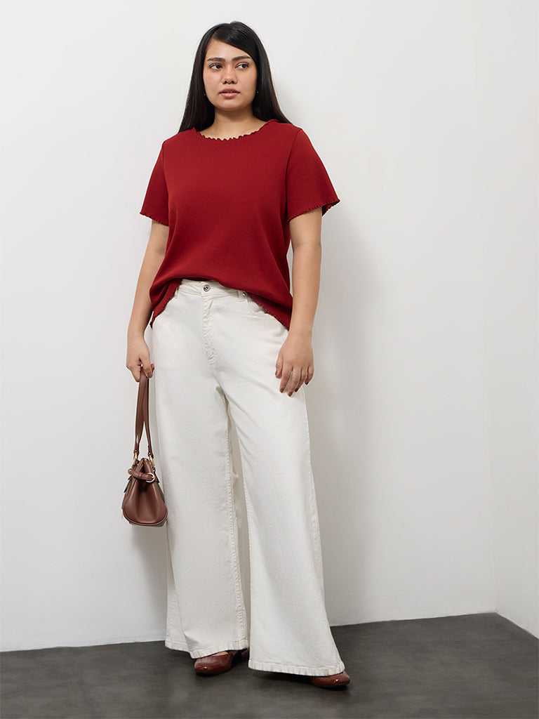 Gia Red Ribbed Cotton-Blend T-Shirt