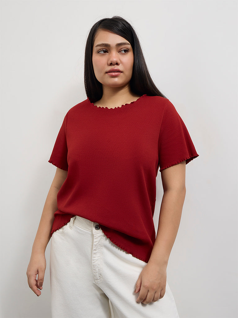Gia Red Ribbed Cotton-Blend T-Shirt