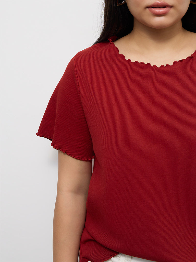 Gia Red Ribbed Cotton-Blend T-Shirt
