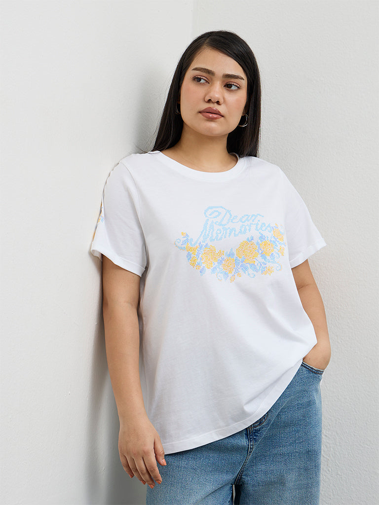 Gia Off-White Printed Cotton T-Shirt