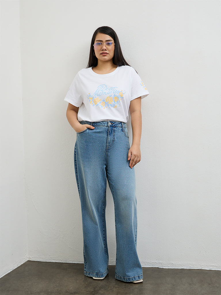 Gia Off-White Printed Cotton T-Shirt