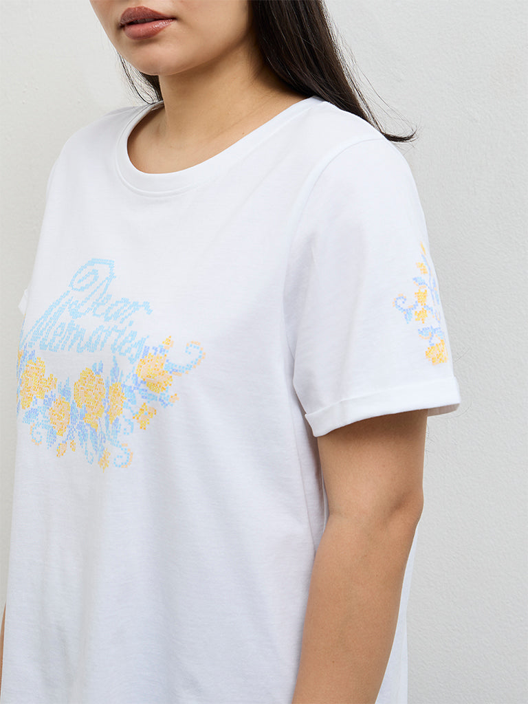 Gia Off-White Printed Cotton T-Shirt