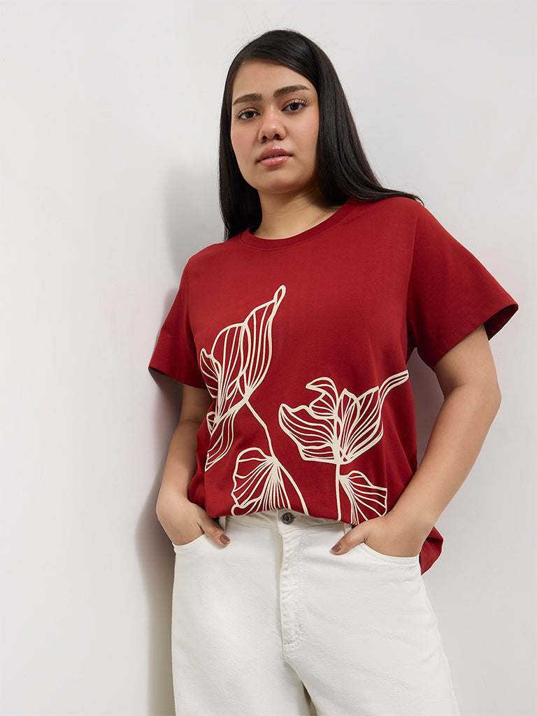 Gia Rust Floral Printed Cotton T-Shirt