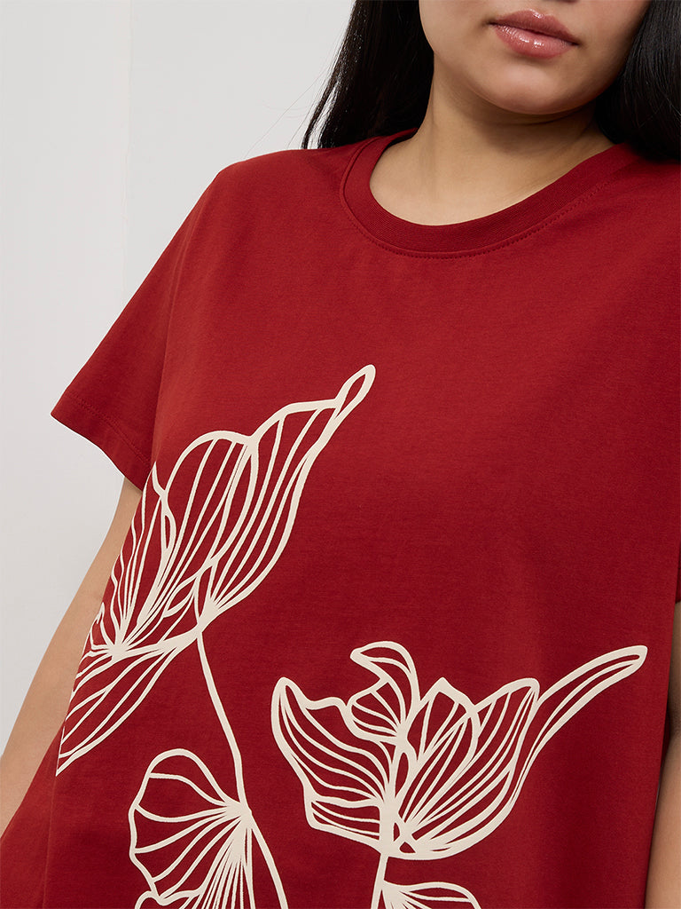 Gia Rust Floral Printed Cotton T-Shirt