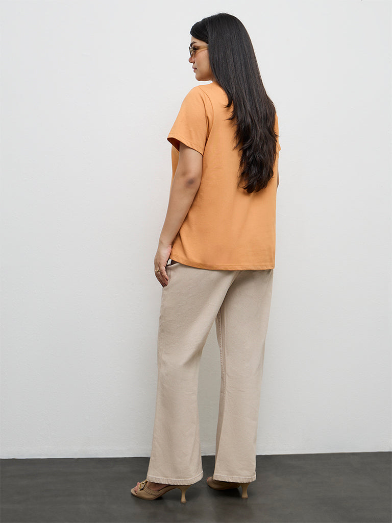 Gia Orange Floral Design Cotton T-Shirt