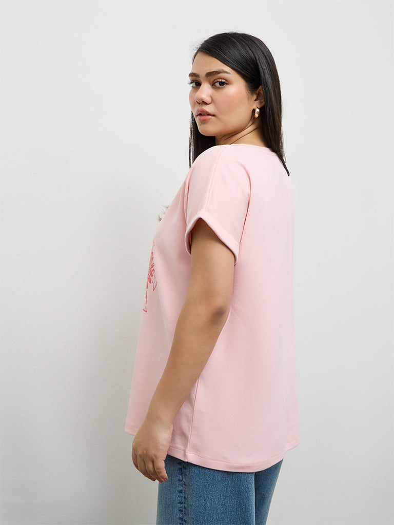 Gia Light Pink Floral Printed Cotton T-Shirt