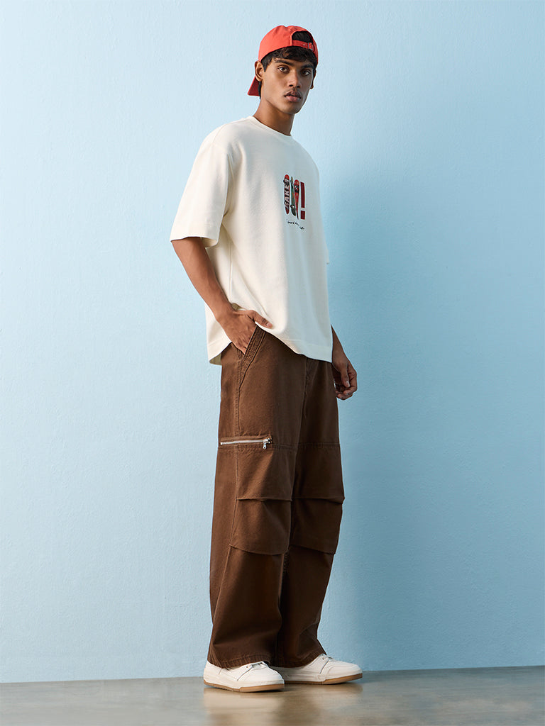 Nuon Brown Relaxed-Fit Mid-Rise Jeans