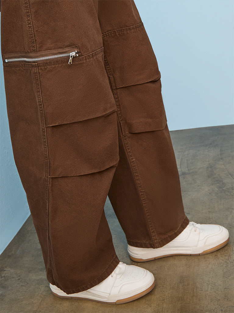 Nuon Brown Relaxed-Fit Mid-Rise Jeans
