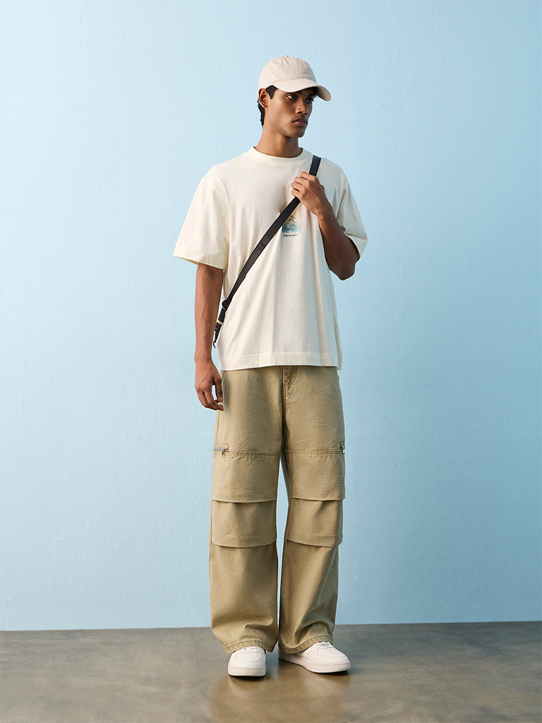 Nuon Sage Green Relaxed-Fit Mid-Rise Jeans
