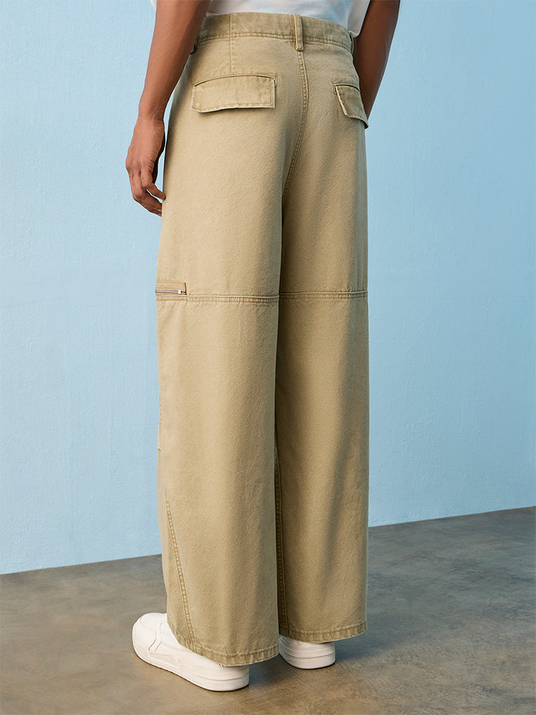 Nuon Sage Green Relaxed-Fit Mid-Rise Jeans