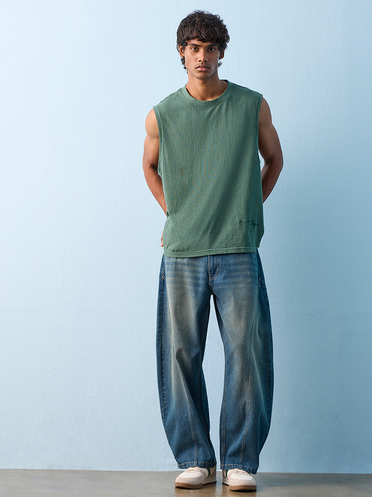 Nuon Blue Barrel-Fit Mid-Rise Jeans