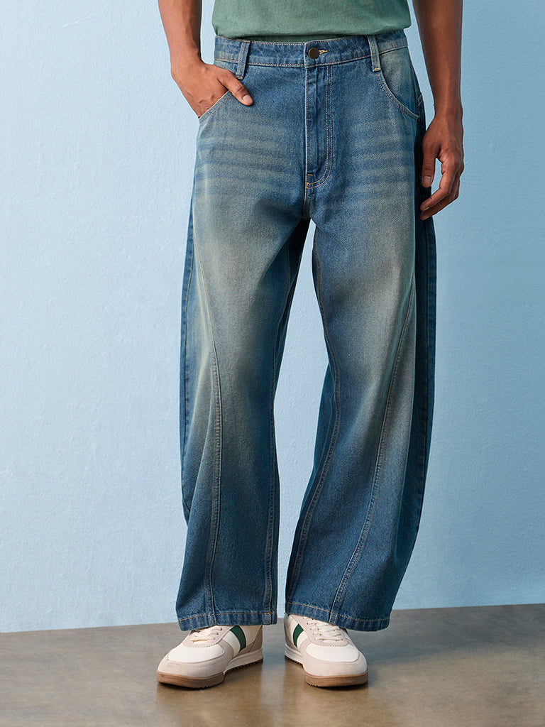 Nuon Blue Barrel-Fit Mid-Rise Jeans