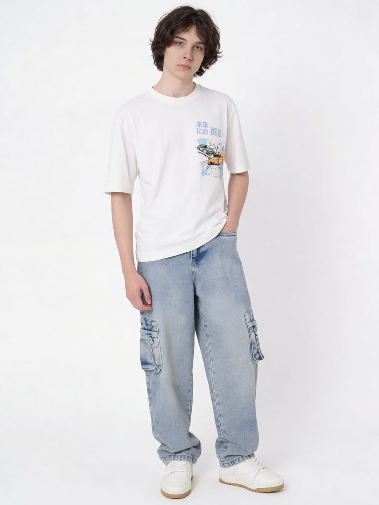 Boys Off-White Printed Cotton T-Shirt