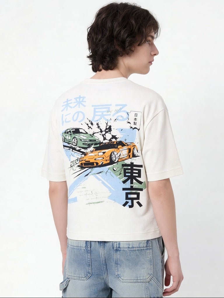 Boys Off-White Printed Cotton T-Shirt