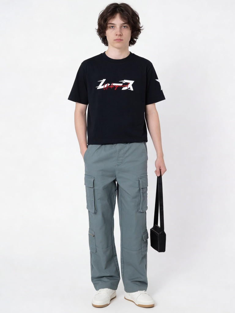 Boys Black Graphic Printed Cotton T-Shirt