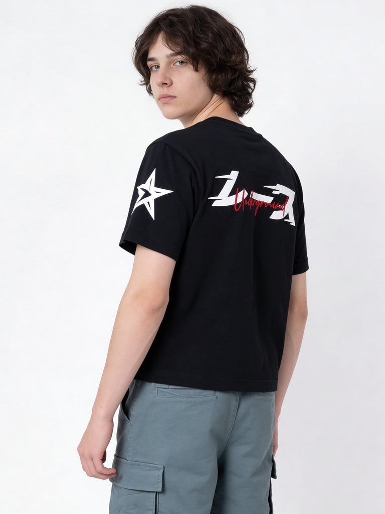 Boys Black Graphic Printed Cotton T-Shirt