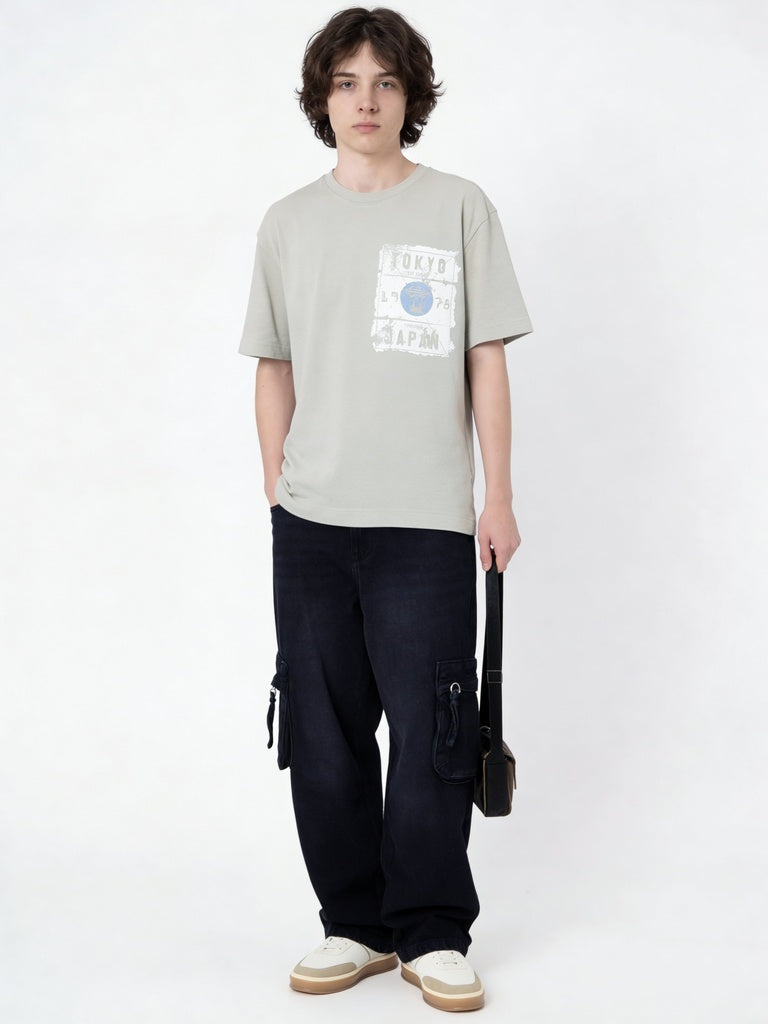 Boys Sage Graphic Printed Cotton T-Shirt