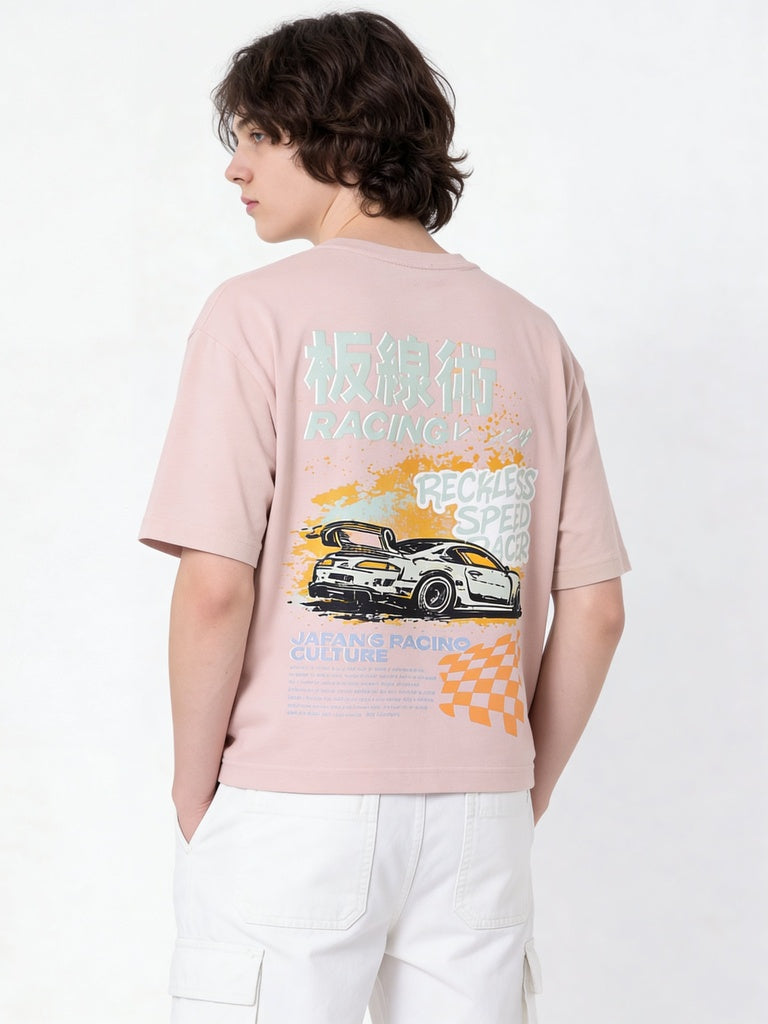 Boys Stone Japanese Graphic Printed Cotton T-Shirt
