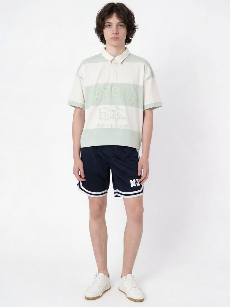 Boys Lime Green Striped Cotton Polo T-Shirt