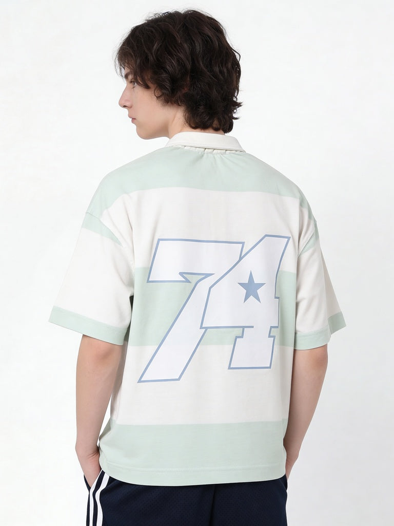 Boys Lime Green Striped Cotton Polo T-Shirt