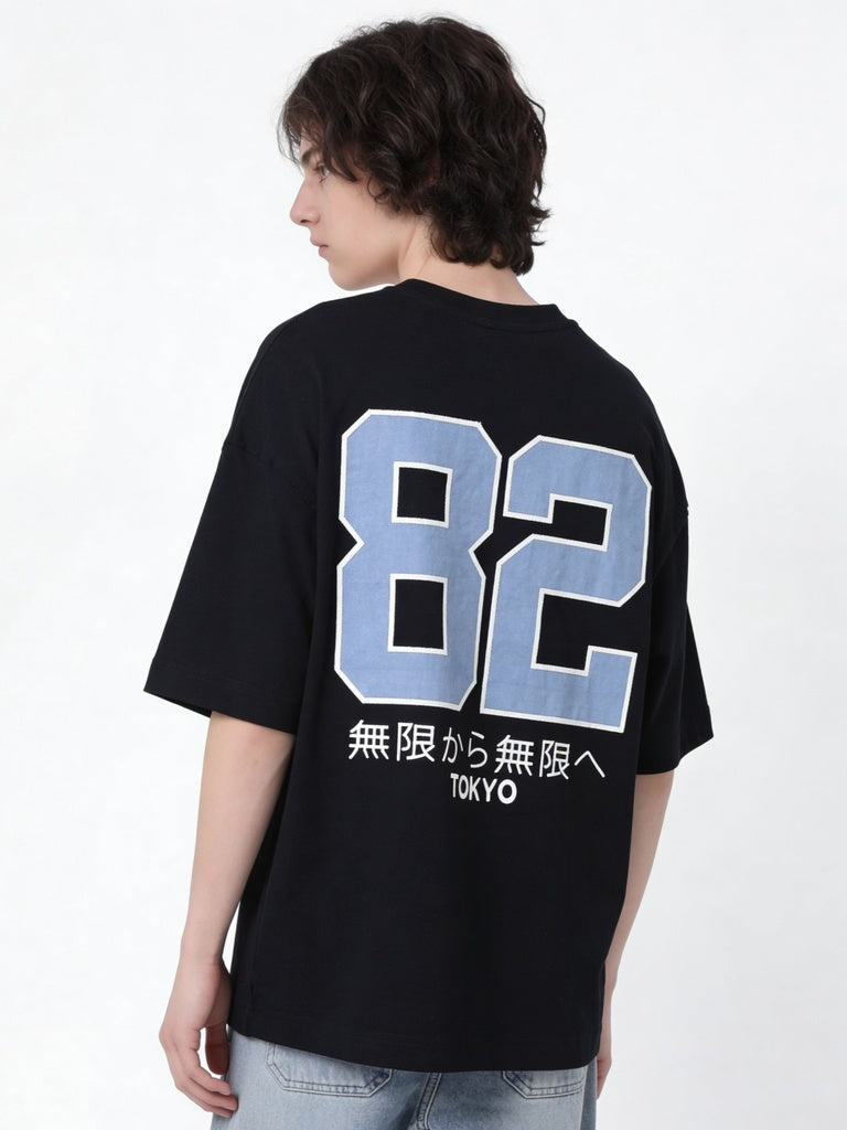 Boys Black Printed Cotton T-Shirt
