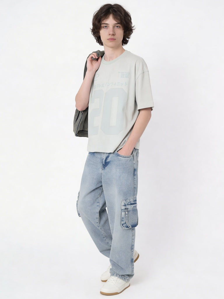 Boys Lime Printed Cotton T-Shirt