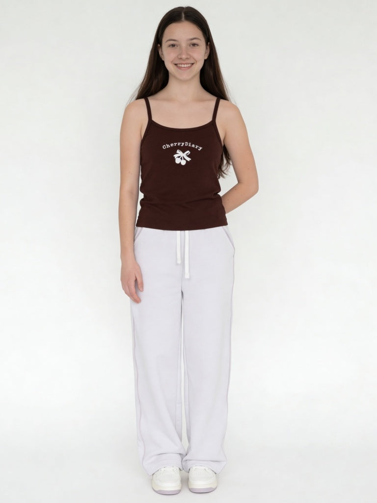 Girls Off-White Solid Cotton-Blend Track Pants