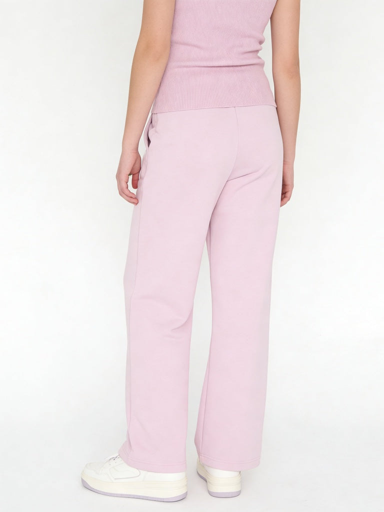 Girls Pink Piping Detail Wide-Leg Cotton-Blend Track Pants
