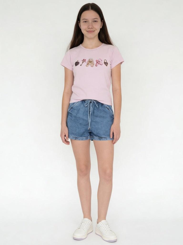 Girls Pink Graphic Print Cotton-Blend T-Shirt