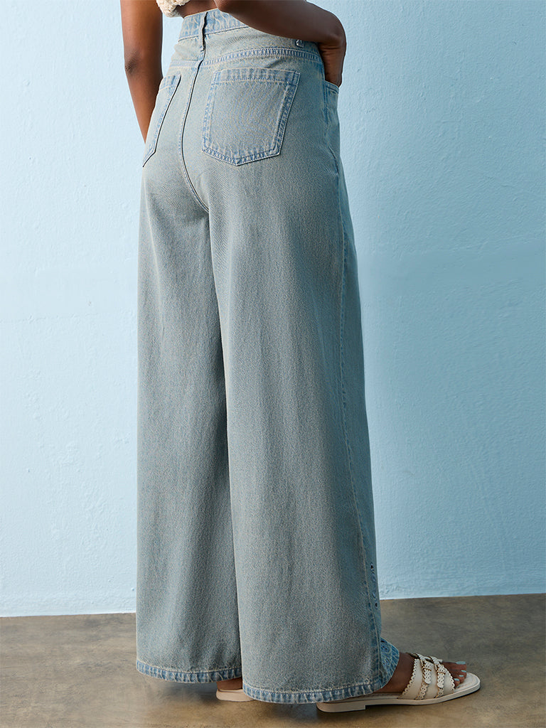 Bombay Paisley Blue Floral-Detail High-Rise Jeans